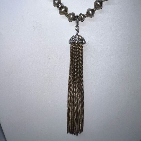 Stella & Dot Metal Bead Necklace with Removable Clip Chain Fringe Pendant - Picture 2 of 9